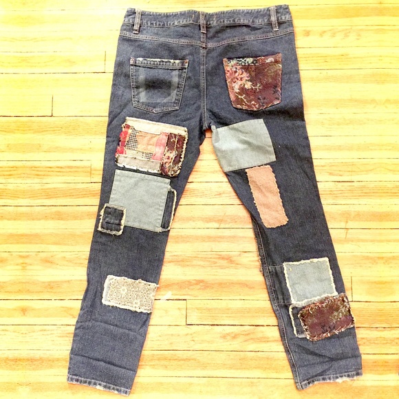 Free People Patchwork Slim Slouch Jeans - Picture 2 of 7